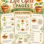 Plant Life Cycle Printable | Seed to Bloom Worksheet | Flower Growth Activity | Homeschool Science | Kids Learning PDF